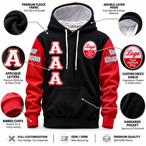 DST Personalizado | Delta |   Sudadera con Capucha para Hermandad Universitaria, Roja y Blanca con Letras Griegas, Venta al por Mayor, OEM, ODM - Product Image 1