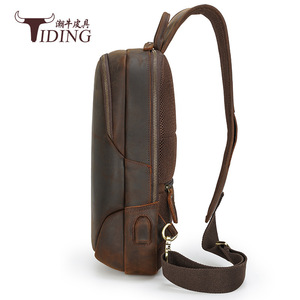 Sac de poitrine en cuir véritable pour hommes, sac à bandoulière marron foncé, sac à bandoulière décontracté en cuir de vache de première qualité, été 2021 - Product Image 3