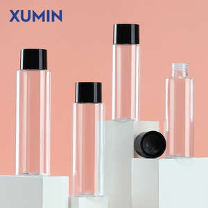 250ml 200ml 150ml 120ml 100ml hình trụ Pet nhựa Toner chai lotion rõ ràng chai với mũ đen cho chăm sóc da bao bì - Product Image 1