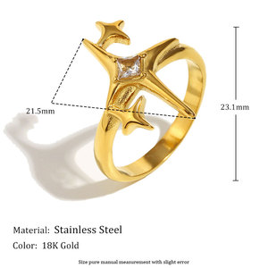 Anillos de Estrella de Circonio en Acero Inoxidable 316L con Baño de Oro PVD de 14k y 18k, Resistentes al Deslustre, Venta al Por Mayor Personalizada para Mujeres - Product Image 6