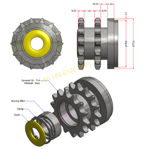 Customizzato saldato GI acciaio dolce acciaio al carbonio metallo trasportatore rullo fine 50 T 14 doppia fila catena dentata con cuscinetto - Product Image 6