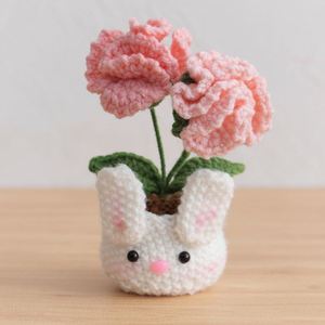 Lapin en crochet avec plantes en pot et fleurs artificielles multi-têtes, 100% fait main, pour décoration de bureau, cadeau de fêtes, jouets très demandés - Product Image 3