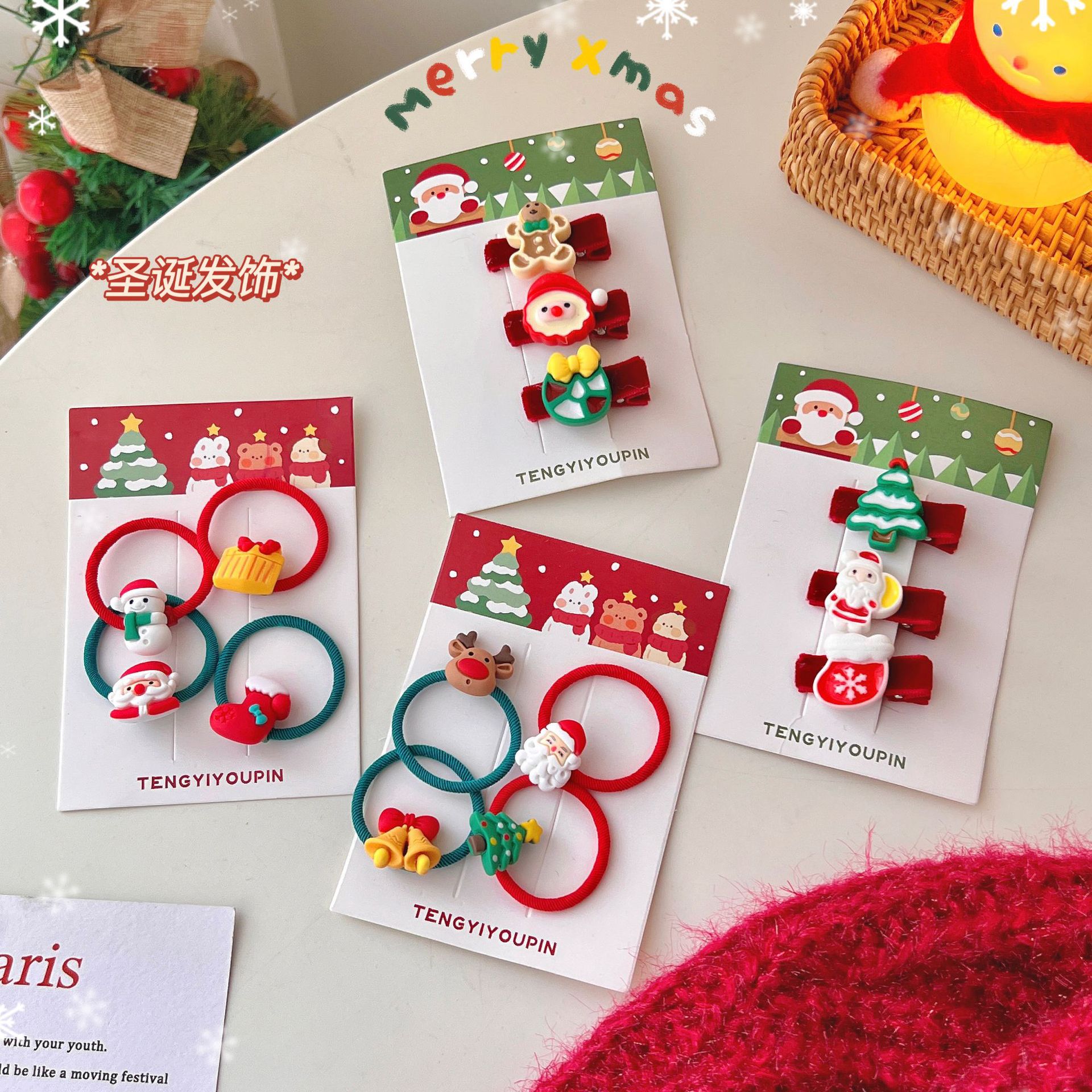 Милый детский Рождественский набор заколок для волос новогодний стерео головной убор детская заколка с бантом аксессуары для волос оптовая продажа
