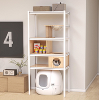 Meuble d'escalade pour chat tout-en-un avec étagère, condo et bac à litière intelligent, autoportant, sans perçage, structure en acier blanc, acrylique, vente en gros