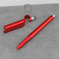 Stylo publicitaire multifonctionnel 3-en-1 en plastique avec support de téléphone, encre bleue, pointe gel 0,5 mm, logo personnalisé, pour bureau et école, noir