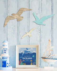 Decorazione Murale in Legno a Tema Spiaggia, Arte Murale Costiera, Scultura Murale di Gabbiani, Uccelli Marini, Decorazione per <span class=keywords><strong>Casa</strong></span> al Lago e Oceano - Product Image 4