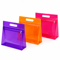 Sac cosmétique en PVC couleur bonbon néon avec poignée découpée, pochette de maquillage transparente à fermeture éclair, organiseur de voyage pour articles de toilette, personnalisable OEM