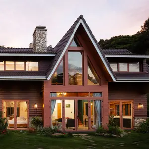 Light steel frame hurricane proof log cabin kits prefab villa houses for sale with AU NZ standard