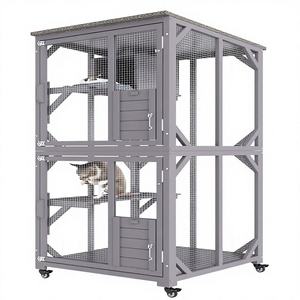 Современный деревянный кошачий вольер-контейнер для улицы и дома, 3-ярусный, с вращающимися колесами, лежанкой и водонепроницаемой крышей / Когтетрасса-вольер для кошек - Product Image 1