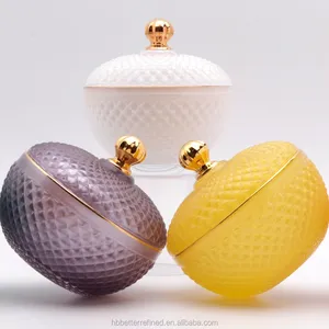 Geo Cut Yellow Food Empty Round Citrine Jar For Candle Making With Glass Lid Crystal Navy Candy Jar With Lid Wax Container