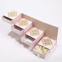 Boîte cadeau rigide à 4 tiroirs avec logo doré personnalisé, rose, pour bijoux, ensemble cosmétique, emballage en gros