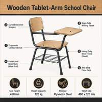 Fauteuil tablette avec tablette d'écriture, dossier en bois, structure en acier, chaise de bureau 2-en-1 pour salle de classe, université, amphithéâtre