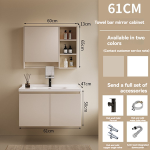 Mueble de baño de tamaño pequeño en tonos cálidos, gabinete con espejo inteligente, lavabo blanco, mueble colgante. - Product Image 6