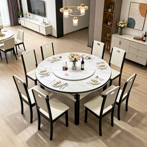 Ensemble de table à manger ronde moderne avec plateau en marbre et 6 chaises, design extensible pour la salle à manger à domicile - Product Image 3