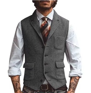 Chaleco Nuevo para Hombre al por Mayor, Color Marrón, con Solapas y Diseño Espigado |   Traje y Chaleco <span class=keywords><strong>de</strong></span> <span class=keywords><strong>Novio</strong></span> para Boda - Product Image 1