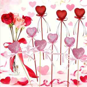 En stock – Décorations Saint-Valentin : Cœurs en mousse, nœuds scintillants, tiges florales pour la vente transfrontalière - Product Image 1