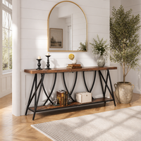 Table de canapé rustique extra longue avec étagère de rangement, table console étroite pour entrée, meuble de salon
