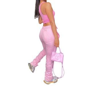 PIHA SPORTS Womens Mid Waist Fleece <b>Leggings</b> Sweatpants Casual Solid Color Split Hem <b>Flare</b> Pants Workout Active Drawstring Loose - Product Image 2