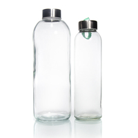 Bouteille d'eau transparente en verre borosilicate de haute qualité pour adultes, avec couvercle en acier inoxydable, écologique et compatible lave-vaisselle
