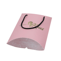 Petite boîte de papier rose extension d'écharpe paquet de cheveux emballage de perruque sac cadeau bon marché en papier d'oreiller avec poignée en ruban
