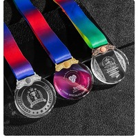 Médaille et plaque en cristal avec logo personnalisé Trophées de récompense en verre or argent bronze Impression UV Souvenirs pour salons professionnels