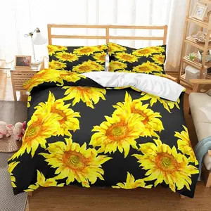 Hot Cheap custom Amazon select supplier sunflower designer print duvet cover bed sets Bed Sheets Bedding Set