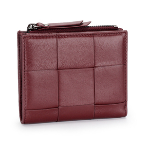 Cartera Corta de Cuero Genuino con Patrón Tejido Imitado, Monedero Mini con Cremallera para Monedas y Tarjetas - Product Image 5