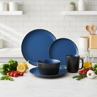 Service de table en céramique bleu classique, assiettes, bols, tasses à thé, résistant à la chaleur, compatible four et micro-ondes, anti-fuite, vaisselle en grès