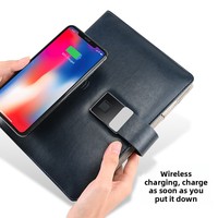 Carnet de notes professionnel en cuir avec verrouillage par empreinte digitale et mot de passe, bloc-notes à feuilles mobiles, batterie externe, ensemble cadeau avec logo lumineux et chargement sans fil