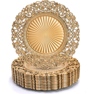 Assiettes de présentation dorées, assiettes de service décoratives à fleurs évidées pour table, restauration, mariage, fête, événement - Product Image 1