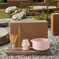 Ensemble de bols à matcha en grès céramique style Japandi, écologique, avec fouet en bambou de haute qualité, couleur rose, très demandé, vente en gros