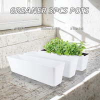 GREANER Lot de 3 bacs à plantes en plastique de 16x3,8 pouces pour usage intérieur/extérieur - Pots de style jardin pour herbes, cactus et légumes (Blanc)