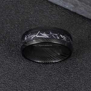 <b>Men's</b> <b>Ring</b> <b>Black</b> 8mm Meteorite Inlay Stainless Steel <b>Ring</b> Etch Damascus Steel for <b>Mens</b> Wedding Band Fashion Jewelry - Product Image 2