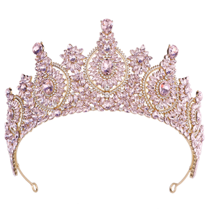 Juego de Accesorios de Novia de Cristal Chapado en Oro al por Mayor, Diadema de Niña de las Flores, Tiara, Corona, Pendientes, Tocado Elegante para Baile de Graduación Especial - Product Image 4