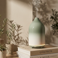 Diffuseur d'arômes électrique en céramique vert dégradé, humidificateur d'air ultrasonique avec fonction minuterie pour une ambiance cosy et un spa bien-être
