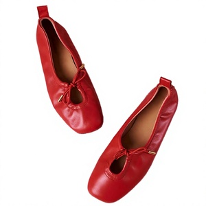 Ballerines plates confortables en cuir véritable souple à bout carré avec nœud, idéales pour les mariages automne/printemps/été, pour les invités - Product Image 3