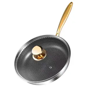 Frying pan 316 stainless steel wok double-sided honeycomb frying pan home kitchen non-stick cookware with lid