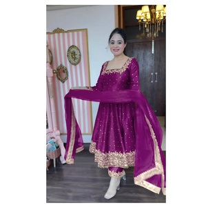 ชุดผ้าไหม Anarkali ชุดปาร์ตี้ dupatta and pent Palazzo สำหรับส่งออกจากอินเดีย - Product Image 1