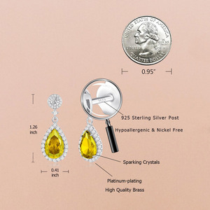 Wholesale S925 Sterling <b>Silver</b> Pear Cut Natural Citrine Dangle <b>Earrings</b> Double Halo Micro Paved CZ <b>Drop</b> <b>Earrings</b> Luxury Bridal - Product Image 4