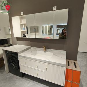 Mueble de Baño Moderno Integrado con Lavadora y Espejo Inteligente, Gabinete de MDF con Acabado Lacado, Lavabo de Cerámica Montado en la Pared - Product Image 6