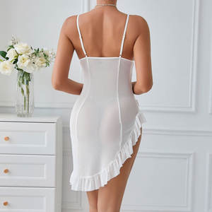 Lencería Sexy para Mujer, Estilo Europeo, Color Blanco, Verano, Nuevo, Sensual, con Volantes, Color Sólido, Tirantes - Product Image 5