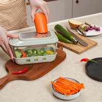 Râpe à légumes multifonctionnelle avec récipient, boîte de conservation alimentaire en verre, coupe-légumes, hachoir à fromage, compatible lave-vaisselle et micro-ondes – Offre Spéciale
