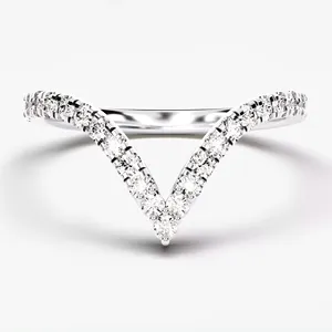 14k Gold Chevron Diamond Ring Matching Wedding Band For Women Unique Stacking Diamond Dainty Minimalist Ring