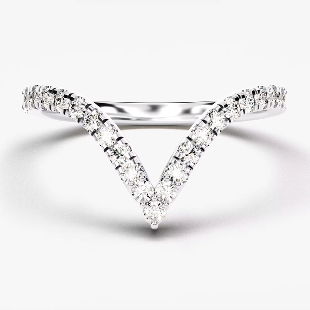 14k Gold Chevron Diamond Ring Matching Wedding Band for Women Unique Stacking Diamond Dainty Minimalist Ring