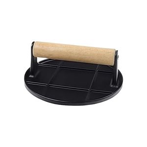 Prensa de parrilla de bistec de hierro fundido presazonado con mango de madera <span class=keywords><strong>para</strong></span> <span class=keywords><strong>hamburguesas</strong></span> sabrosas - Product Image 5