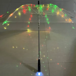 มีไฟ LED ติดบนแผงร่มร่มแบบใหม่ไฟ LED ร่มลาย Ocean Star แบบคลาสสิกใส pongee ผ้าร่มพร้อมโลโก้/