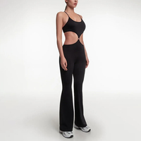 Combinaison de yoga pour femme, taille haute élastique en V, dos nu, imprimé sur le devant, séchage rapide, extensible dans quatre directions, en Spandex/Nylon