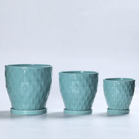 Kits de plantes en céramique à motif tissé avec finition sculptée à la main, grande taille et fleurs artificielles