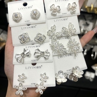 Anting perak tumpuk baja tahan karat, anting zirkonia, liontin dan anting bentuk hati perak sterling 925