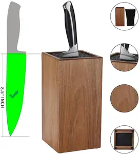Kıllar ile çok fonksiyonlu bambu bıçak bloğu pratik akasya ahşap bıçak tutucu